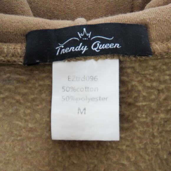 Trendy Queen Tan Brown Cropped Full Zip Scuba Sweatshirt With Hood Medium Fleece - Picture 5 of 5